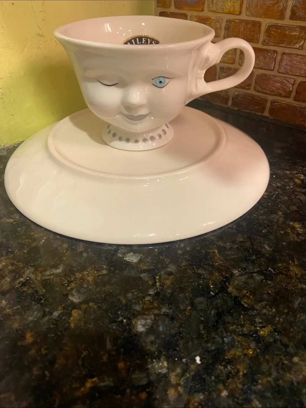 BAILEY Whimsical Winking LADY Face Ceramic Teacup ONLY SAUCER ONLY FOR DISPLAY